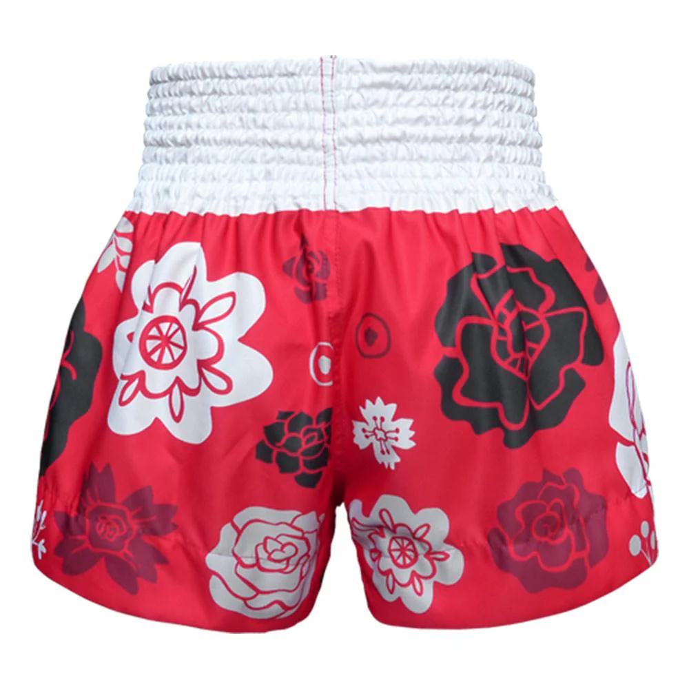 TUFF MUAY THAI SHORTS FLOWER RED/WHITE - Image 3
