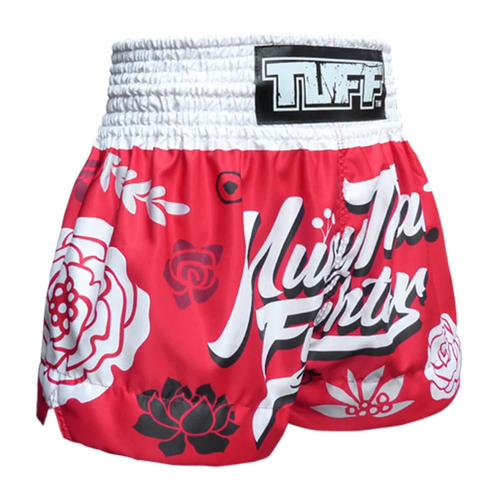 TUFF MUAY THAI SHORTS FLOWER RED/WHITE - Image 5