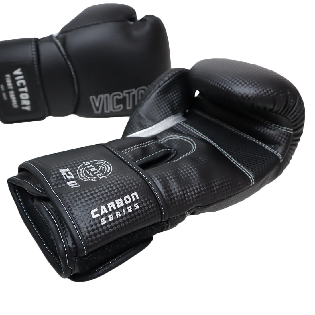 VICTORY GLOVES BOXING CARBON SYNTEC HOOK & LOOP BLACK/SILVER - Image 4