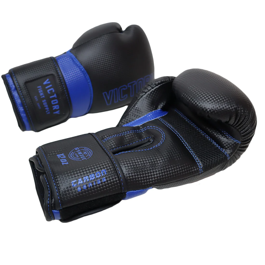 VICTORY GLOVES BOXING CARBON SYNTEC HOOK & LOOP BLACK/BLUE - Image 4