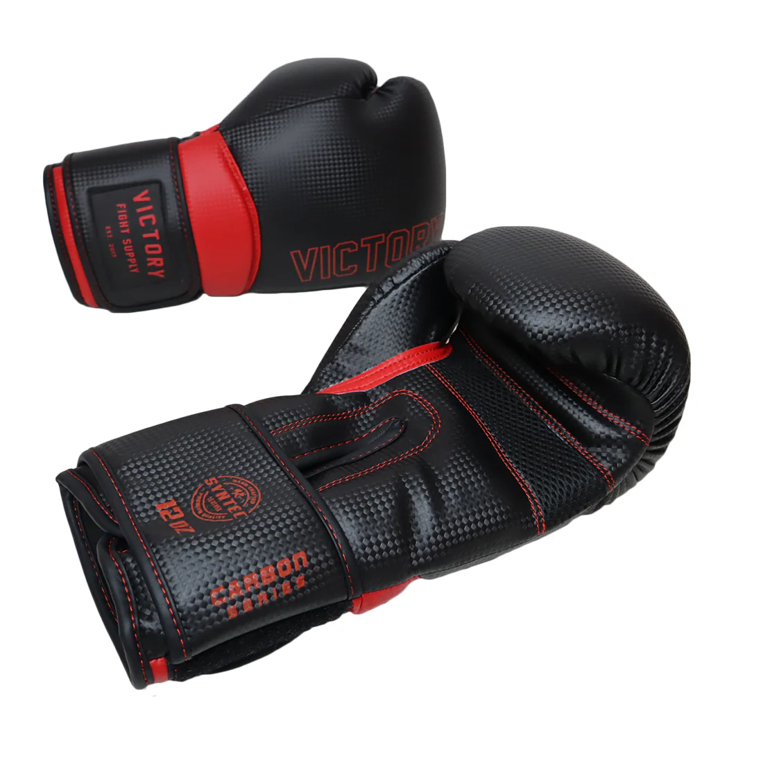 VICTORY GLOVES BOXING CARBON SYNTEC HOOK & LOOP BLACK/RED - Image 4