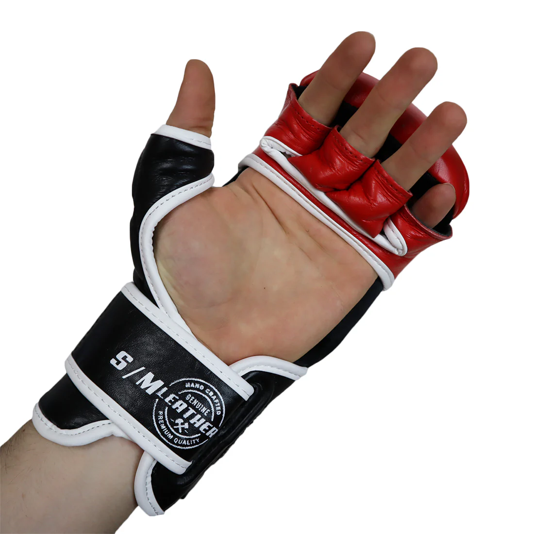 VICTORY MMA GLOVES SPARRING SAVAGE LEATHER BLACK/RED - Image 3