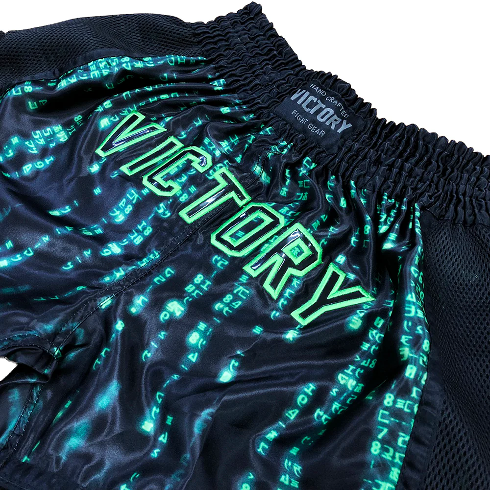 VICTORY MUAY THAI SHORTS ENCRYPTED BLACK/GREEN - Image 3
