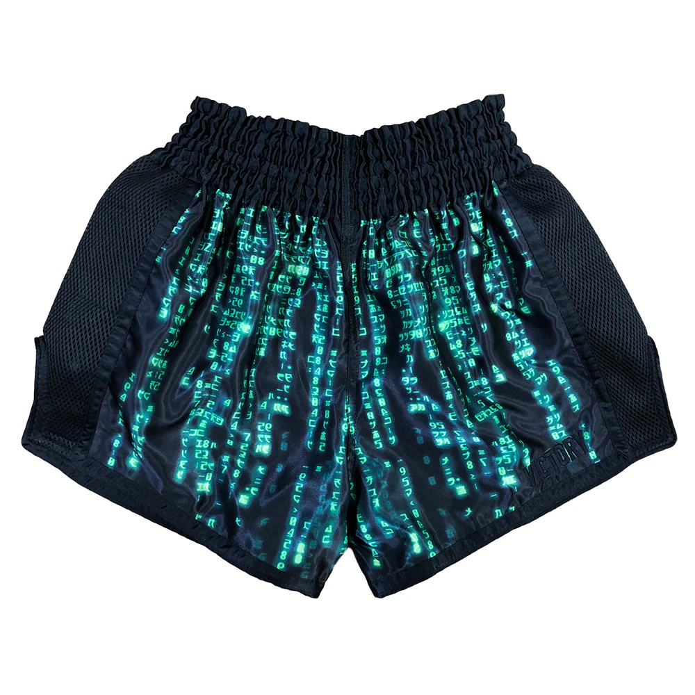 VICTORY MUAY THAI SHORTS ENCRYPTED BLACK/GREEN - Image 4