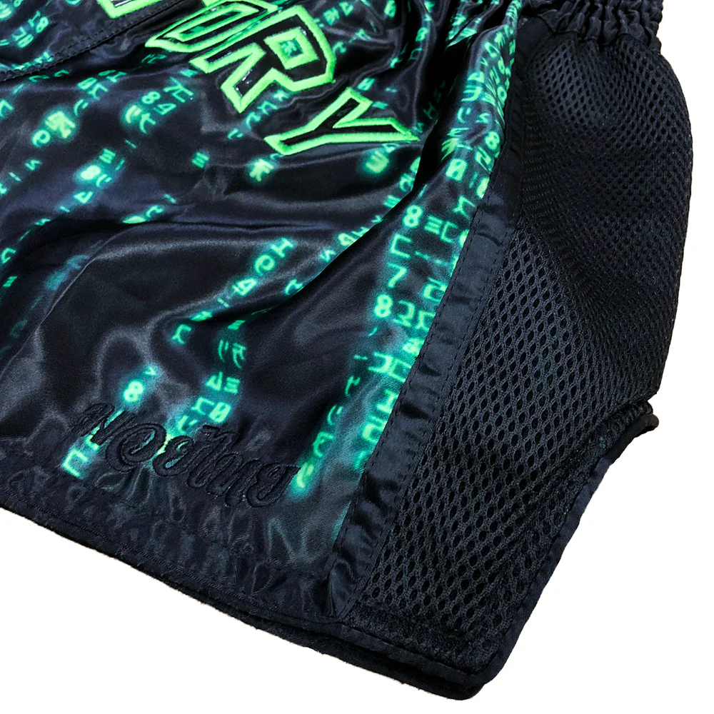 VICTORY MUAY THAI SHORTS ENCRYPTED BLACK/GREEN - Image 5
