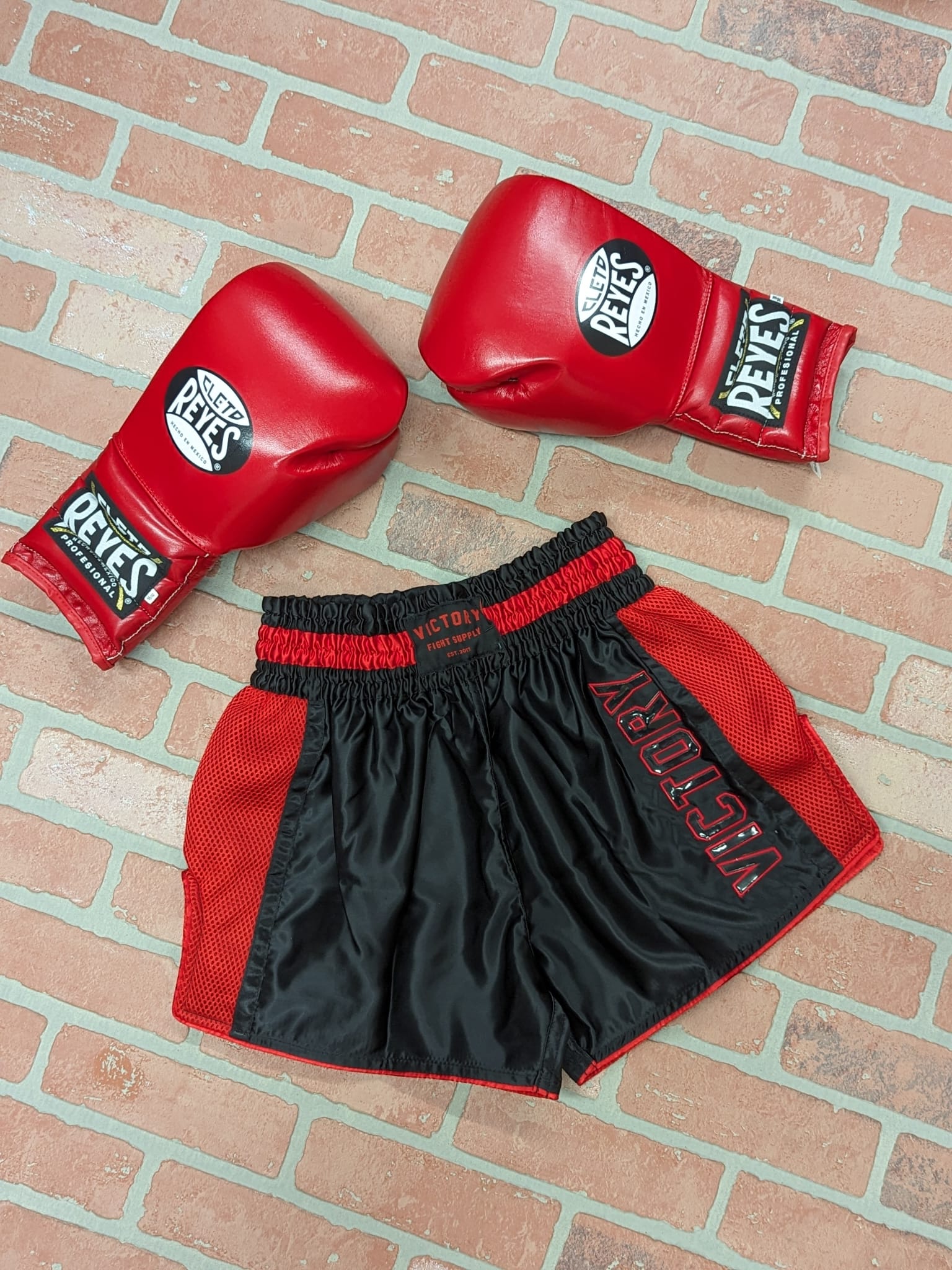 VICTORY MUAY THAI SHORTS CARBON BLACK/RED - Image 3