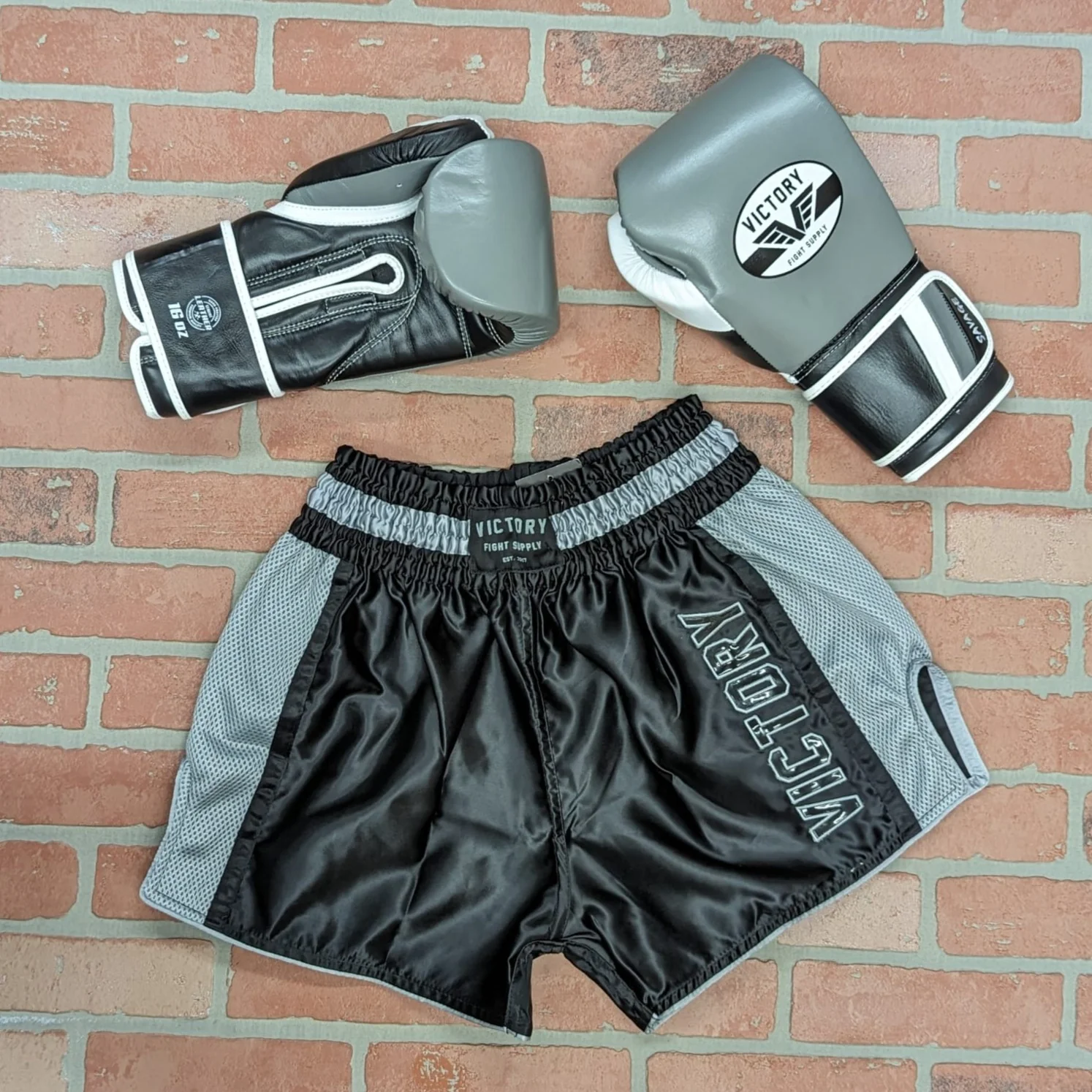 VICTORY MUAY THAI SHORTS CARBON BLACK/SILVER - Image 4